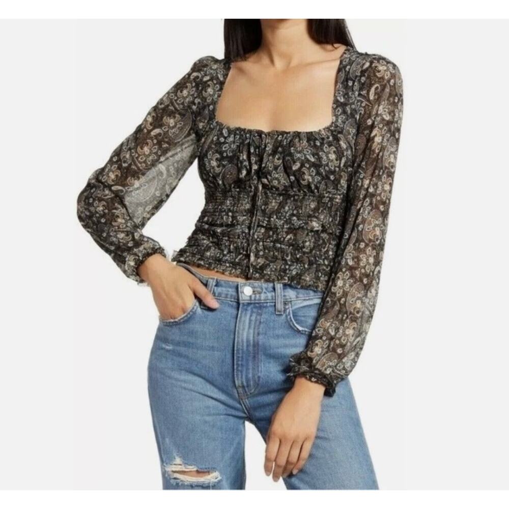 Free People Lolita Paisley Smocked Blouse Medium